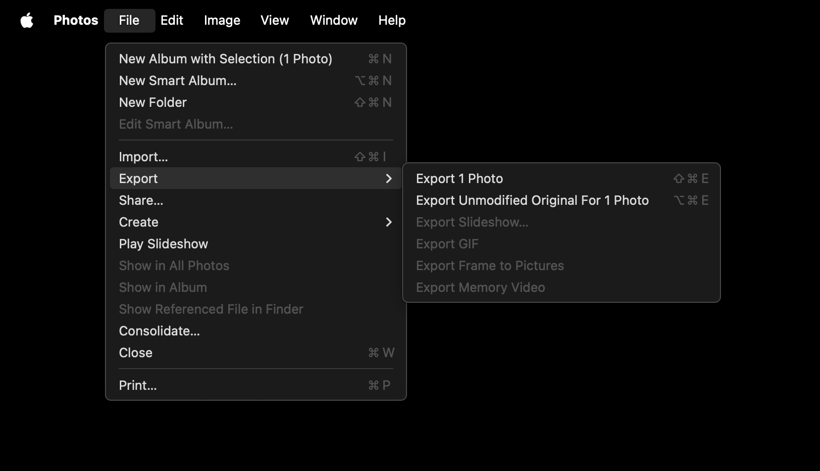 Exporting images in Apple Photos